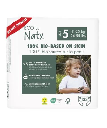 Eco by naty baby eco diapers - environmentally friendly premium bio diapers made of plant -based materials ideal for sensitive baby skin (size 5 - 132 pieces) - monthly box size 5 (132 pieces)