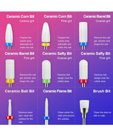 20Pcs Professional Diamond Carbide and Ceramic Nail Drill Bits Set for Acrylic Gel Nails - 3/32 Inch Nail Drill Bits for E-File - Home Salon Essential - Buy Online on GoSupps.com