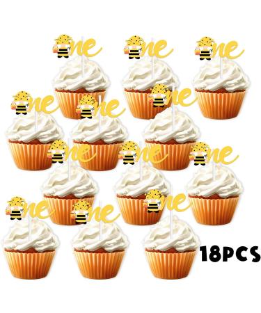 18pcs Honey Bee One Dessert Cupcake Topper Bumble Bee Garden Theme Decor Supplies Baby Shower Gender Reveal Announcement Happy Birthday Party Decorations Gold Glitter - Buy Online on GoSupps.com