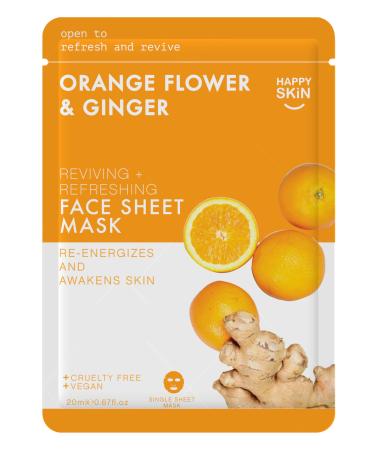 Happy Skin Vitamin C Face Mask with Natural Orange Flower and Ginger for Revived Lifted Skin Treatment Vegan Skin Care No Parabens Cruelty Free Sheet Masks Pack of 5
