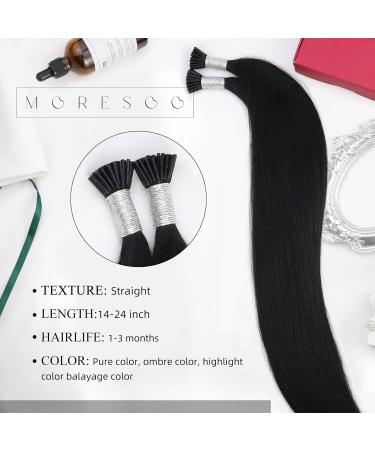 Moresoo I Tip Extensions - Real Hair 60 cm Pre-Bonded Keratin Extensions | #1 Pech Blip | 40g Pack | 24 Inch I-Tip Hair Extensions - Buy Online on GoSupps.com
