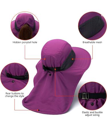 BASSDASH UPF 50+ Unisex Water Resistant Wide Brim Sun Hat with Neck Flap, Purple Orchid - Buy Online on GoSupps.com
