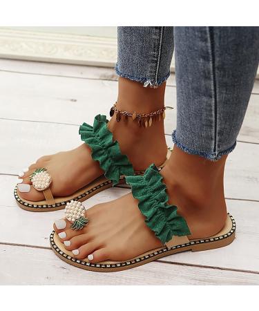 Stylish Summer Beach Slippers for Women - Pineapple Pearl Rhinestone Bunion Relief & Plantar Fasciitis Flip Flops - Size 7.5 Green - Buy Online on GoSupps.com