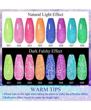 MIZHSE Neon Reflective Glitter Gel Polish Set - Fluorescent Shiny Disco Sparkle - UV LED Soak Off Gel Kit for DIY Nail Art - Salon Quality - Buy Online on GoSupps.com