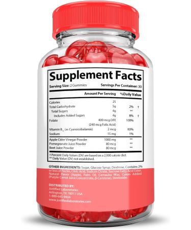 Justified Laboratories Keto Bites ACV Gummies 1000MG 5 Pack | Vegan Non GMO | Pomegranate Juice, Beet Root, B12 | 300 Gummys 60 Count - Buy Online on GoSupps.com
