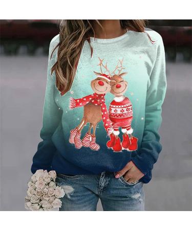 Yck-SAiWed Women's Ugly Christmas Sweatshirt - Gradient Reindeer Print, Crew Neck, Long Sleeve - Green, Large - Buy Online on GoSupps.com