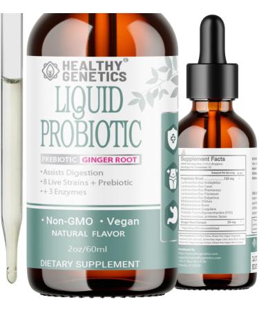 Liquid Probiotics for Women Men & Kids | Prebiotic +Ginger + Probiotics for Digestive Health | Acidophilus Probiotic | Dairy Free | Vegan | Non-GMO | Gluten Free | 30 Servings