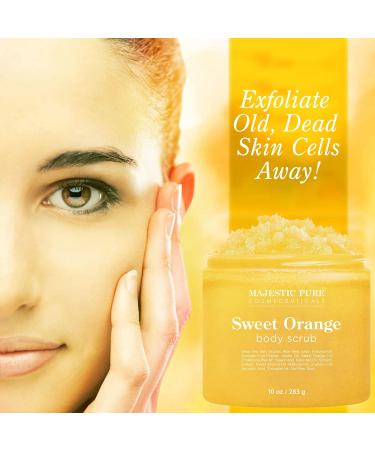 Majestic Pure Sweet Orange Body Scrub - Natural Exfoliating & Moisturizing Skin Care | 10 oz - Perfect Gift for Her - Buy Online on GoSupps.com