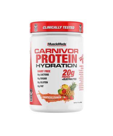 MuscleMeds Carnivor Protein Hydration Drink Powder 20g Refreshing Protein Isolate Lactose Free Sugar Free Electrolytes Muscle Building Recovery Halal Certified Tropical Punch 20 Serve Tropical Punch 3.5 Ounce (Pack