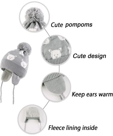 LANGZHEN Toddler Winter Hat Earflap Knit Cap for Baby Boys Girls 1-2 Years - Light Grey - Buy Online on GoSupps.com