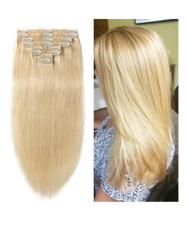 Clip In Extensions Real Hair - 100% Remy 8 Pcs 18 Clips Thick Double Wefts 30cm 115g #613 Light Blonde - International Shipping - Buy Online on GoSupps.com