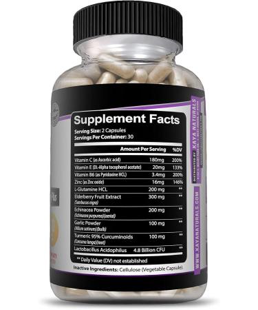Kaya Naturals Elderberry Immune Support Capsules - 60 Count | Zinc, Vitamin C, Probiotics & Turmeric for Adults | Sambucus Elderberry Vitamins for Immune System Booster - Buy Online on GoSupps.com