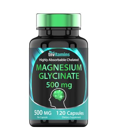 Magnesium Glycinate 500mg Per Capsule - 120 Count | 4 Month Supply! | Pure Chelated Magnesium Supplement for Sleep Calm Nerve Joint & Bone Support* | AKA Magnesium Bisgycinate | Non-GMO