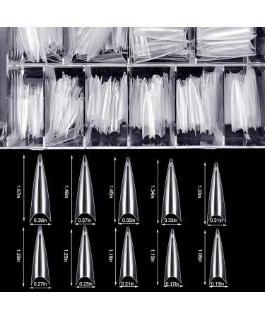 500PCs Clear Acrylic Nail Tips - 10 Sizes Medium Long Stiletto & Coffin Half Cover Tips with Box | French Nail DIY for Women - Buy Online on GoSupps.com