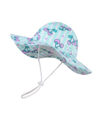 LANGZHEN Beach Sun Protection Hat for Baby Girls Adjustable Toddler Kids Hat Wide Brim Summer Play Hat with Chin Strap cherries 2-4 Years