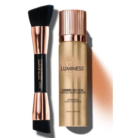 LUMINESS Airbrush Veil Tinted Moisturizer with Buffing Brush Warm 070 - Lightweight Hydrating & Skin-Plumping Face Moisturizer Spray - Facial Skin Tint with Hyaluronic Acid Ceramides & Aloe 070 - Warm