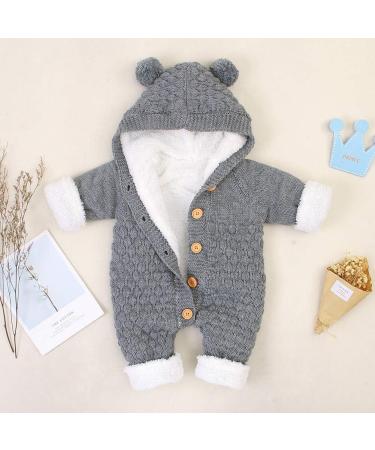 VICROAD Baby Hooded Knitted Romper 6-12 Months Grey - Warm Sweater Jumpsuit for Newborn Girls Boys - Buy Online on GoSupps.com