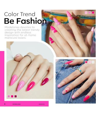 Modelones Gel Nail Polish 6 Colors Hot Pink Tones Neon Pink Shades Magenta Light Soft to Dark Gel Polish Nail Art Design for Women Girls Salon DIY Home Manicure Kit Valentine's Day Nails Gift - Buy Online on GoSupps.com