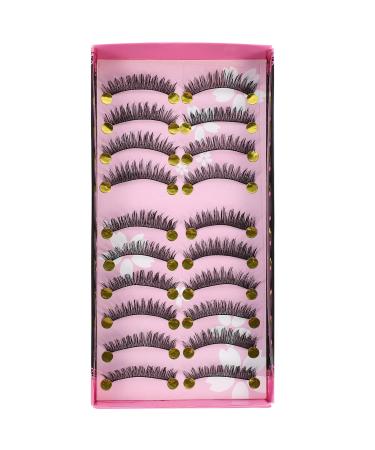 POPETPOP 10 Pairs Fake Eyelashes False Lashes Makeup Eyelashes Faux Lashes Natural Eyelashes Ladies Girls Women Lashes Long Eyelashes Artificial Fiber Dense Miss False Eyelashes