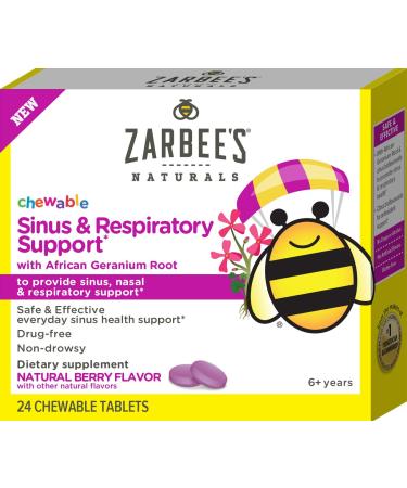 Zarbee's Sinus & Respiratory Support with African Geranium Root 6+ Years Natural Berry 24 Chewable Tablets
