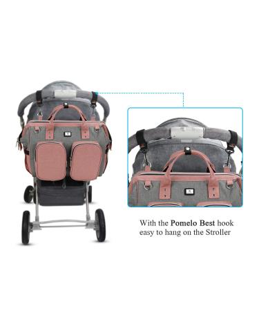 Pomelo Best Waterproof Diaper Bag | Multifunctional Travel Bag with Stroller Hooks & Adjustable Strap - Pink & Gray - Buy Online on GoSupps.com