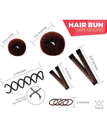 Hawwwy 12-Piece Hair Bun Maker Set for Women, Girls, Kids - Easy Fast Tool for Short, Long, Thin Hair - Brown Small & Large Donuts, Magic Snap & Roll, Spin Pins - Hair Accessories - Buy Online on GoSupps.com