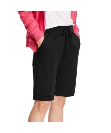 Hanes Women's Shorts, French Terry Bermuda Pocket Shorts, Jersey Knit Fleece Shorts, Women's Bermuda Shorts, 11" XX-Large Black