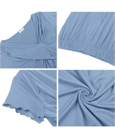 Maternity Pyjama Set XL | Short Sleeve Tops & Long Pants | Summer Cool & Moisture Wicking | Pregnancy & Nursing Sleepwear in Dusty Blue - Buy Online on GoSupps.com