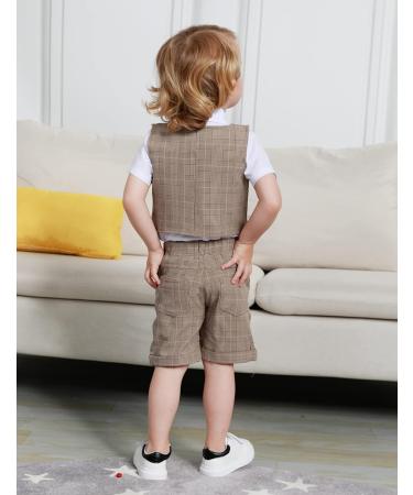 Mint Green Baby Boys Gentleman Suit Set | Shirt, Bowtie, Waistcoat & Shorts | Size 3-4 Years | Khaki Plaid - Buy Online on GoSupps.com