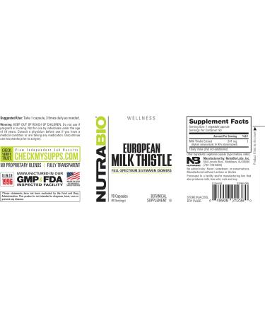 NutraBio European Milk Thistle Supplement 241mg - Supports Antioxidant Benefits and Wellness 90 Capsules - Buy Online on GoSupps.com