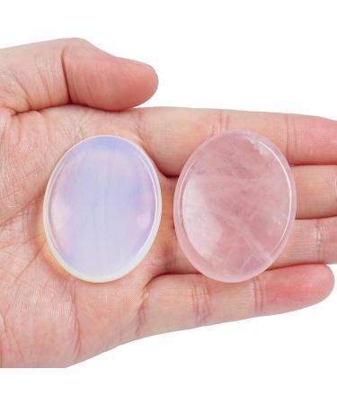 Lovionus89 Rose Quartz & Opalit Thumb Stones - Oval Stress Relief & Reiki Healing - 2 Pack Pocket Palm Crystals - Buy Online on GoSupps.com