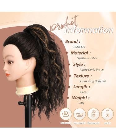 Feshfen Clip In Ponytail Hair Extension - 45cm Synthetic Wavy Braids in Black & Caramel Brown - Perfect for Women - Buy Online on GoSupps.com