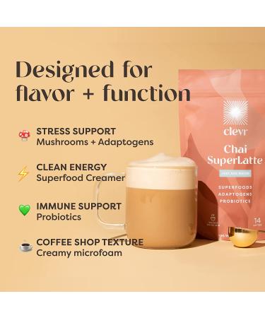 Clevr Blends Chai Tea Latte Mix with Oat Milk and Superfood Creamer - Organic Spices, Reishi Mushrooms, Lions Mane, Probiotics - Buy Online on GoSupps.com