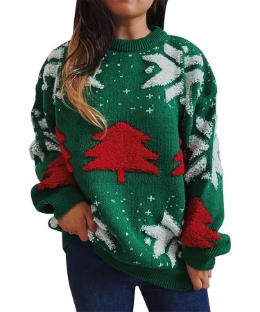 Shop Women's Christmas Sweater - Knitted Elk & Snowflakes Design | Festive Green Style for the Holidays - Buy Online on GoSupps.com