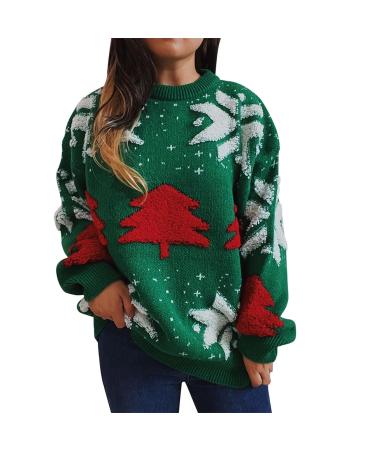 Genetic women Christmas sweater knitting sweaters Christmas sweater Christmas motif elk snowflakes print knitted upper parts sweater sweatshirt sweater sweater Christmas women women sweater green-3 s