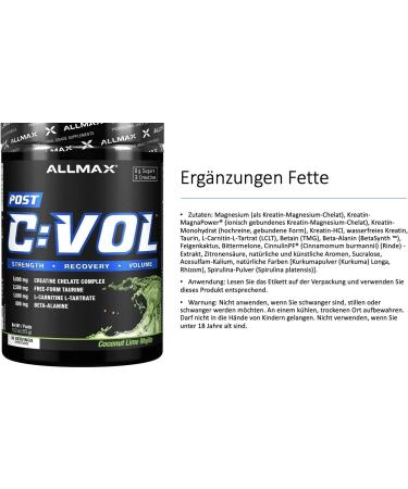ALLMAX Nutrition C:VOL - Professional-Grade Creatine + Taurine + L-Carnitine Complex Coconut Lime Mojito 375 Gram (665553214849) - Buy Online on GoSupps.com