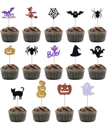 Halloween Cupcake Toppers 28Pcs Cute Cake Decorations Glitter Cupcake Toppers Spider Pumpkin Ghost Bat Cupcake Picks for Halloween Themed Party Supplies (A) - Buy Online on GoSupps.com