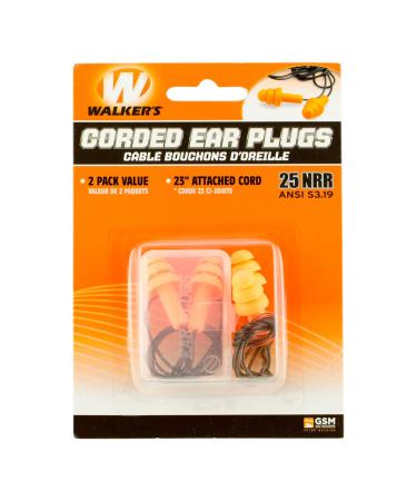 Walker's 25dB NRR Noise-Reducing ANSI S3.19 Hearing Protection Shooting Hunting Work Soft Comfortable 23" PVC Corded Rubber Earplugs 2 Pairs & Carrying Case