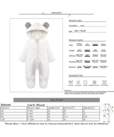 Haokaini Newborn Bear Warmer Snowsuit | Cotton Fleece Hooded Romper for Baby Girls Boys | 9-12 Months | White - Buy Online on GoSupps.com