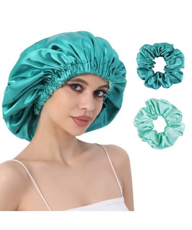 CENTSTAR Reversible Silk Satin Bonnet for Sleeping  Large Adjustable Silk Satin Hair wrap Hair Cap for Women Curly Hair (BlackishGreen)