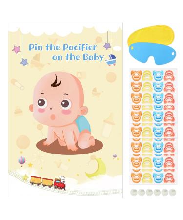 Hooqict Pin The Pacifier On The Baby Game  Baby Pacifier Games Poster with 72pcs Pacifiers Stickers Baby Shower Games Party Favors Boys Girls Birthday Party Supplies