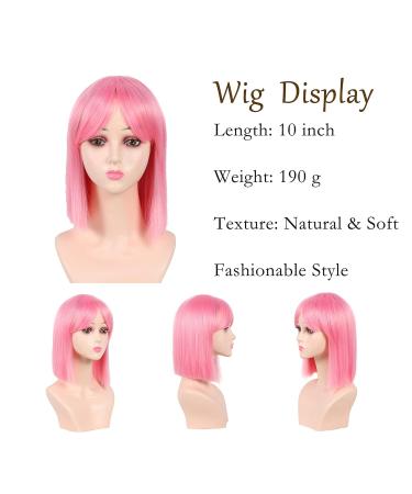 Meiriyfa Pink Short Bob Wig with Ponytail - Smooth Medium-Length Synthetic Wig for Women's Daily Use Parties & Cosplay - 30cm Rose - Buy Online on GoSupps.com