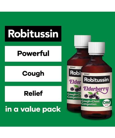 Robitussin Maximum Strength Elderberry Cough Plus Chest Congestion DM - Non-Drowsy Relief for Adults - 16 Fl Oz (Pack of 2) - Buy Online on GoSupps.com