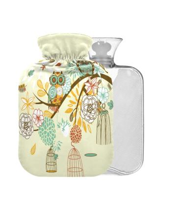 Heat bottle with reference owl autumn flower pattern BPA-free 2 l large hot water bag for pain relief headache neck and shoulders