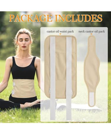 Premium Castor Oil Wrap Kit - Adjustable Abdominal & Neck Relief with Elastic Straps - Relaxation in Khaki - Buy Online on GoSupps.com