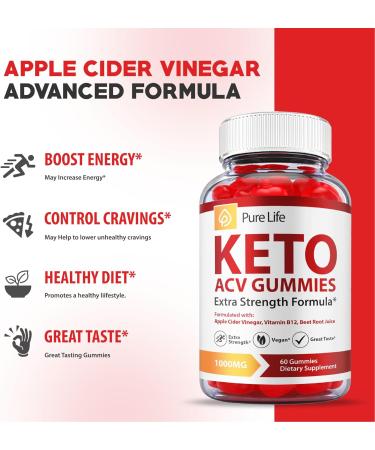 Pure Life Keto Gummies with Apple Cider Vinegar B12 - Vegan Formula for Weight Loss - 60 Gummies - Buy Online on GoSupps.com