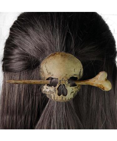 Skull Hair Pin Stick Slide with Faux Bone Halloween Hairpin Handmade Punk Skull Hair Pin Skull/Death Moth Hair Clip Sticks Hairpin Hair Fork Tortoise Shell Bun Cover Holder for Women Girls