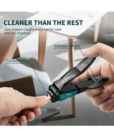 VANWIN No Splash Nail Clippers with Catcher and Glass Nail File - Stainless Steel Wide Jaw Nail Cutter Trimmer for Adults - Black - Buy Online on GoSupps.com