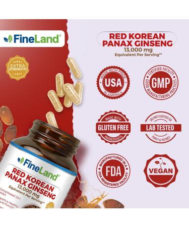 FineLand Red Korean Panax Ginseng 13 000 mg - Max Strength 20:1 Extract - Concentrated Immune & Cognitive Support Supplement for Men & Women - 120 Veggie Capsules - Buy Online on GoSupps.com