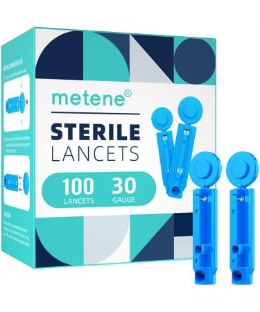 Metene Twist Top Lancets for Lancing Devices, 100 Count, 30 Gauge Diabetic Lancets, Sterile Lancets for Blood Sugar Test Blue 100 Count